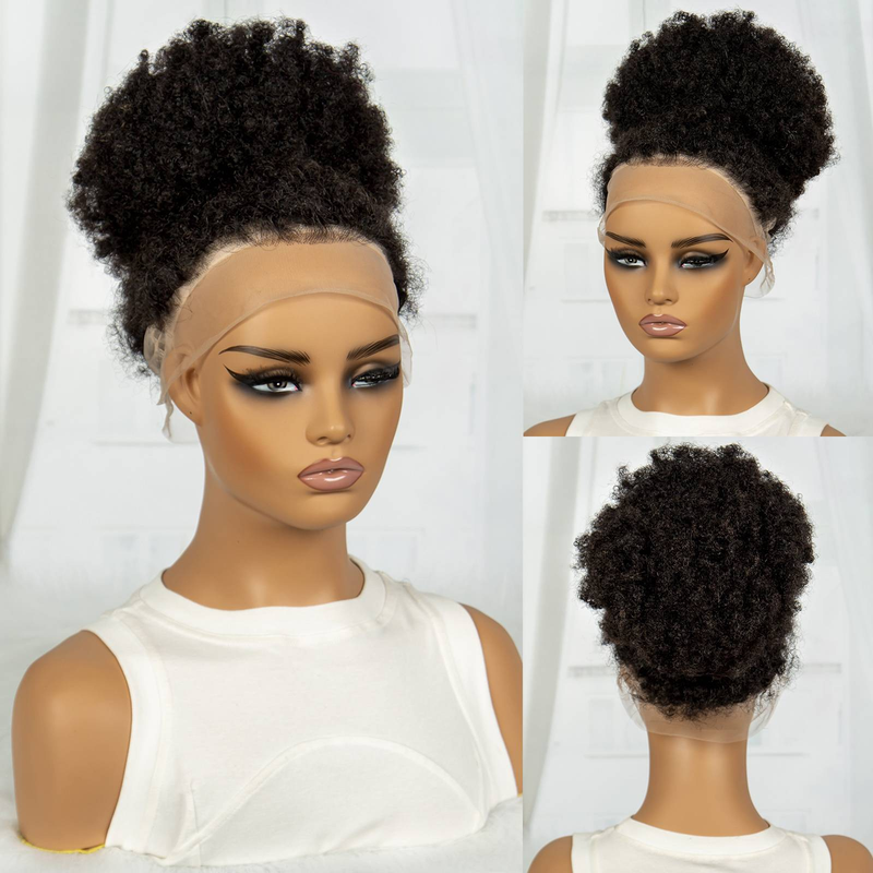 360 Lace Human Hair Afro Puff Drawstring Ponytail Pineapple Updo Hair,short Kinky Curly Ponytail Bun_voghion.com