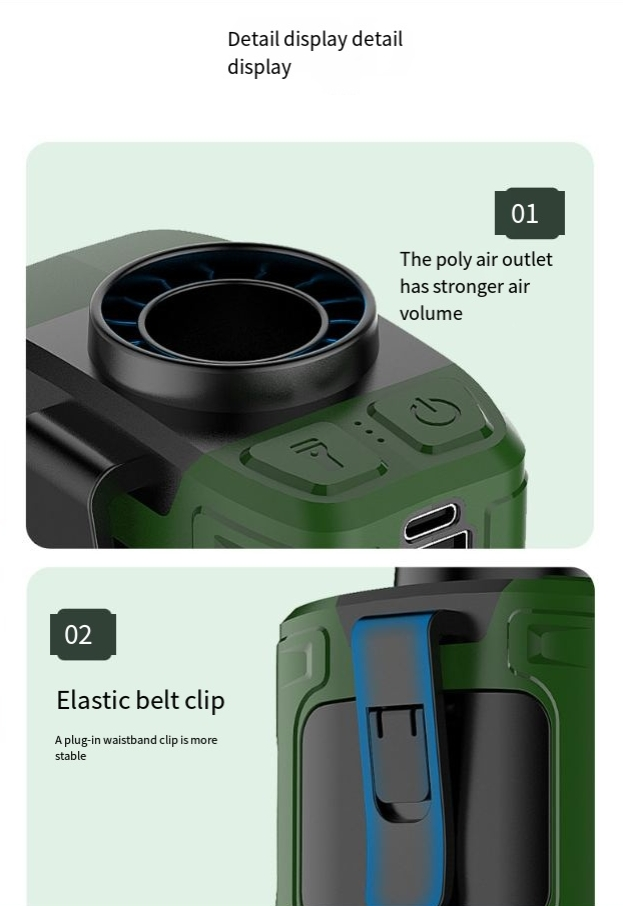 New style waist hanging small fan portable small air conditioner outdoor construction site camping flashlight long battery life waist hanging fan_voghion.com