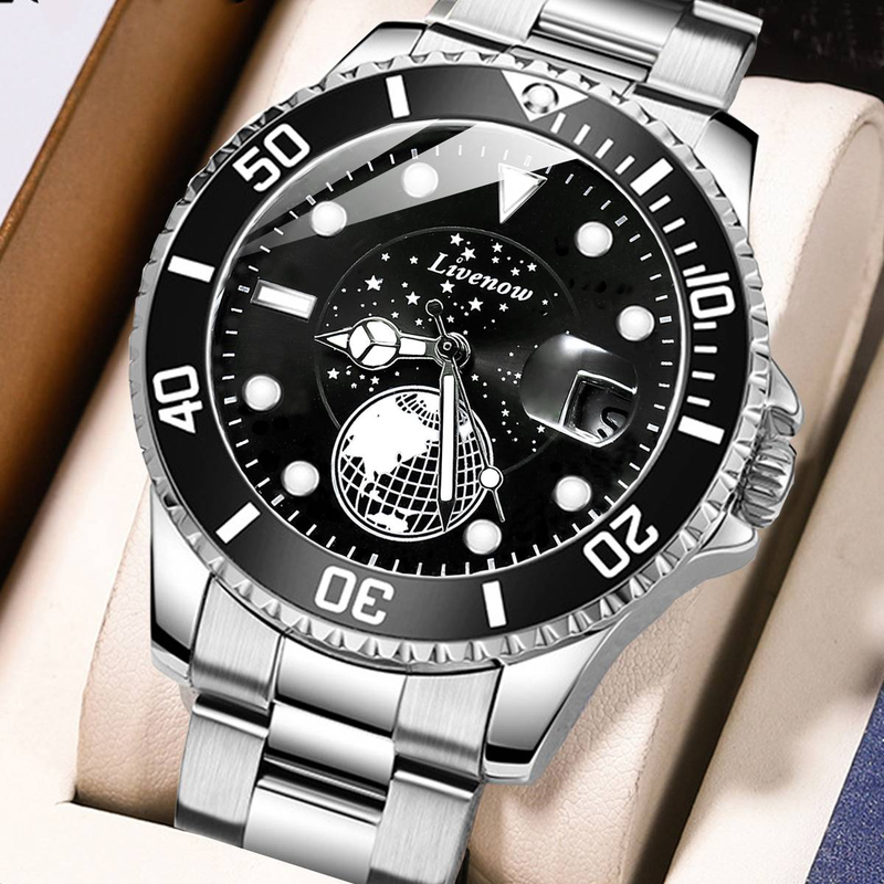 Orologi al quarzo da uomo con data, cielo stellato e terra, orologio da uomo con quadrante girevole in acciaio inossidabile, regali per il Ringraziamento e Natale_voghion.com