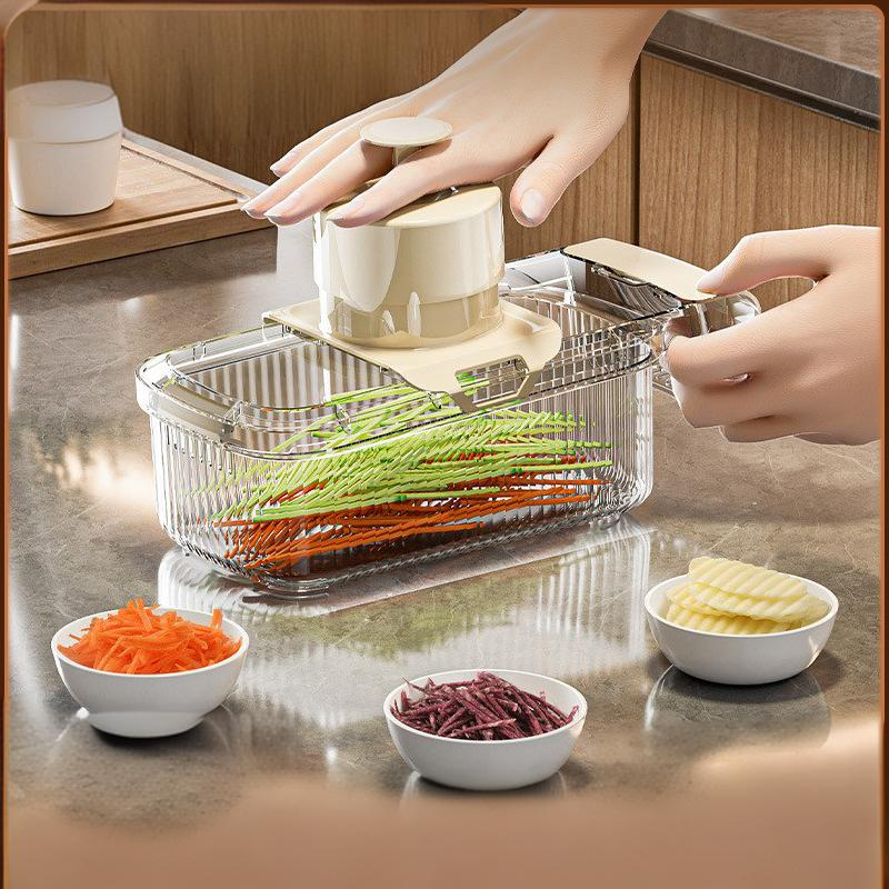 5-in-1 groentesnijder en rasp - Multifunctionele keukenmandoline voor aardappelen, knoflook en wortelen met 3 roestvrijstalen messen_voghion.com