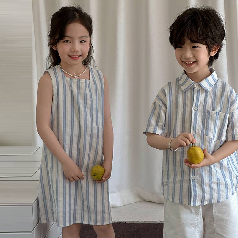 Conjunto de camisa y pantalones cortos holgados para niño, versión coreana, estilo occidental, para hermano, hermana, padre e hijo, estilo veraniego, vestido para mujer_voghion.com