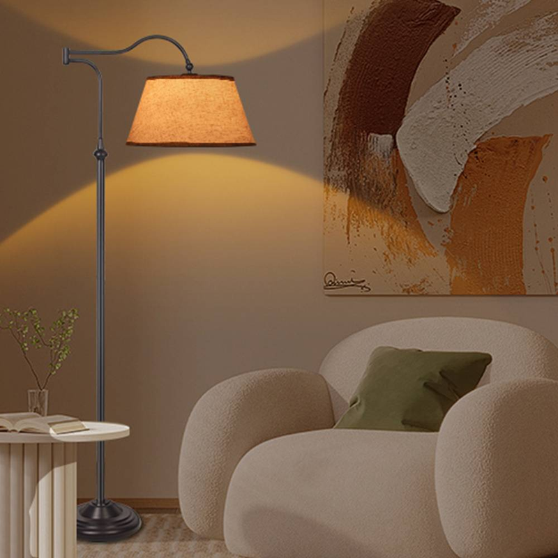 Lampadaire cantilever, lustre sur pied avec bras pivotant réglable à 180°, avec abat-jour en lin, pour salon, bureau, chambre à coucher, lecture_voghion.com