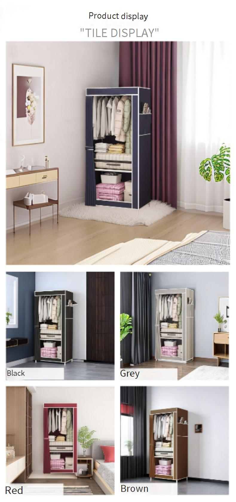 Foldable Fabric Wardrobe With Metal Frame – 2-Tier & Multi-Compartment Storage Closet For Bedroom, Dorm, Or Apartment_voghion.com