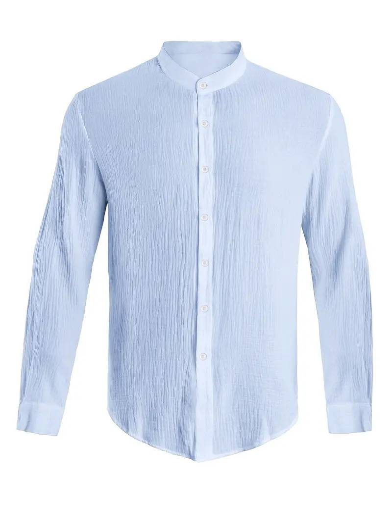 Einfarbiges Rundhalshemd für Herren im Herbst – Hochwertige Baumwollmischung mit modernem minimalistischem Design_voghion.com