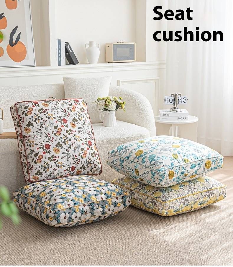 Cuscino da pavimento grande 60x60 cm con stampa floreale - Fodera rimovibile e lavabile, cuscino quadrato imbottito in cotone PP spesso per uso interno/esterno_voghion.com