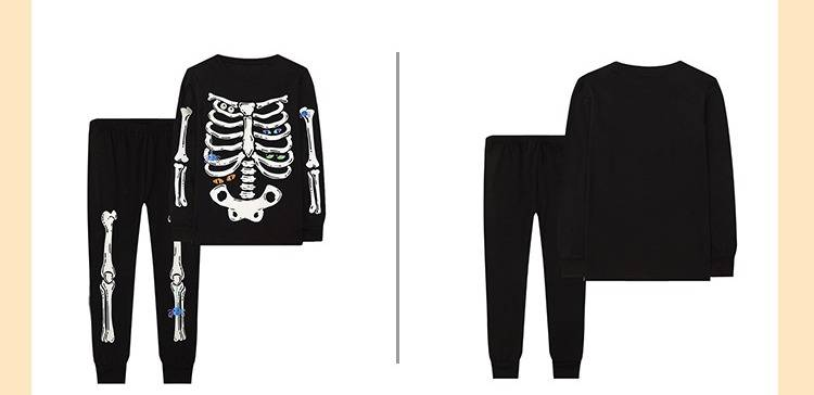 Pijama de Halloween para niños que brilla en la oscuridad: manga larga y pantalón de algodón suave para dormir, para niños y niñas (3-8 años)_voghion.com