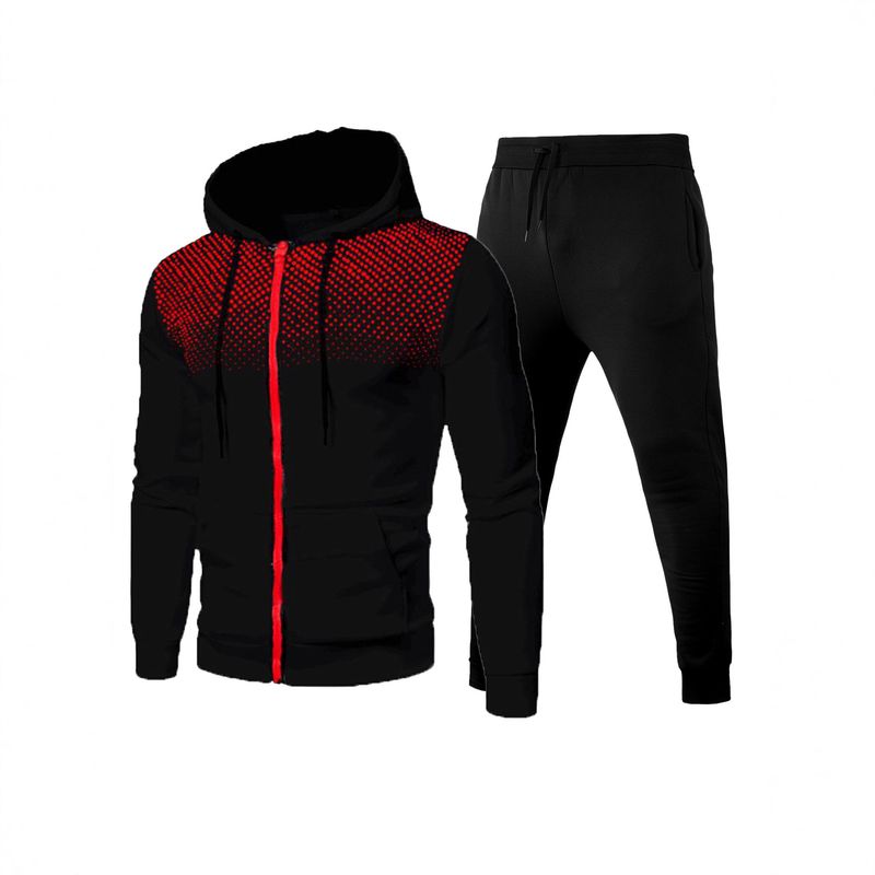 Cross-border New Autumn And Winter Hooded Sports Suit Casual Simple Polka Dot Design Zipper Cardigan Solid Color Sweatpants_voghion.com