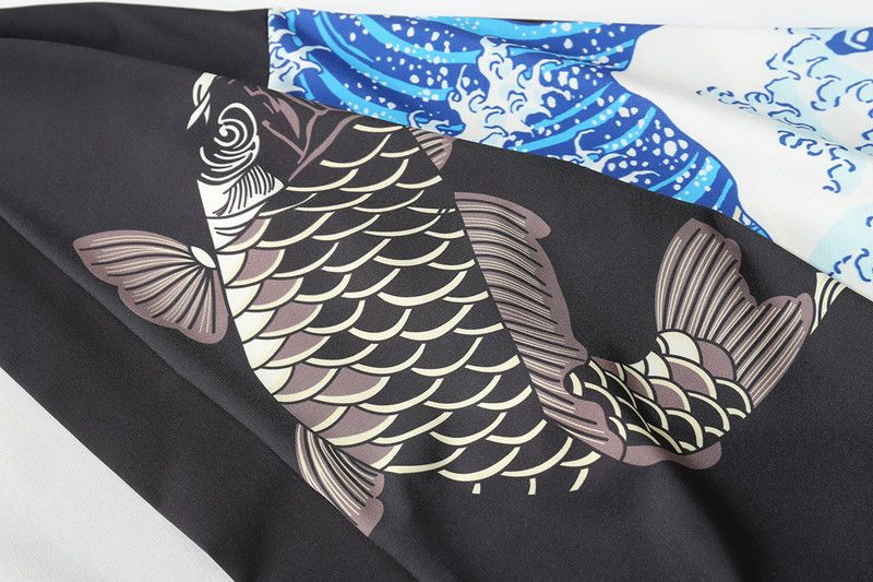 Ukiyo-e taoistiske kåber til mænd og kvinder, havbølger, karpeprint, kimono, løse fem quaer-ærmer, hawaiiansk stil_voghion.com
