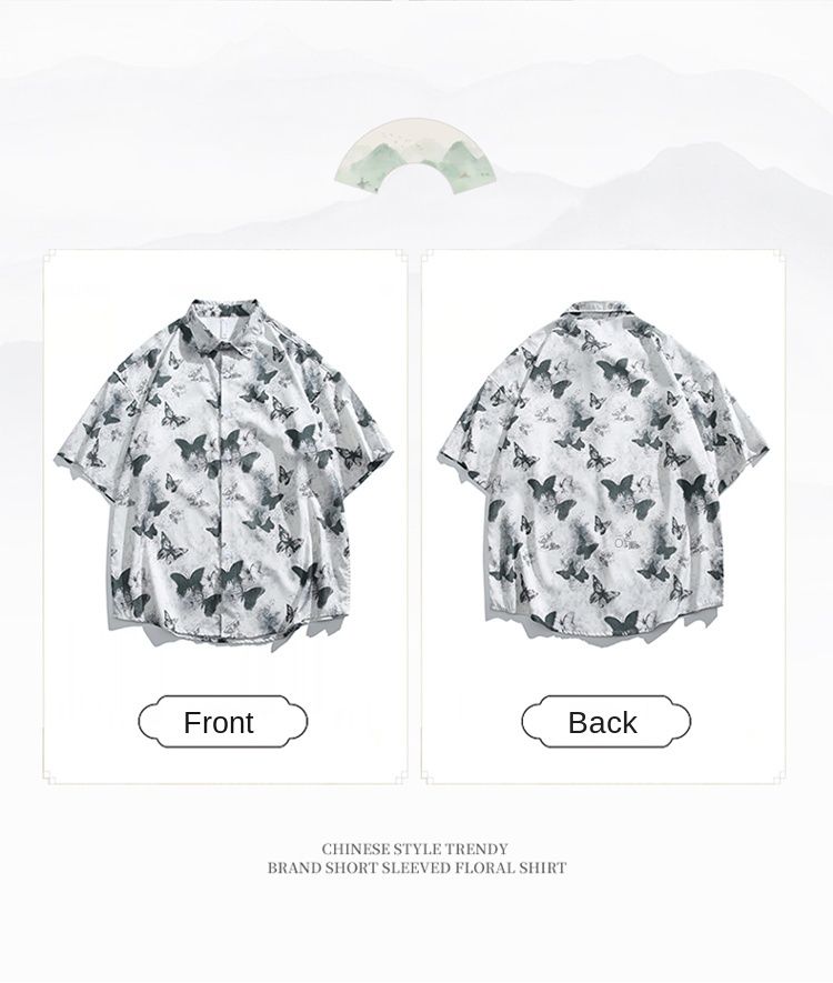 New product, Chinese ink butterfly tide brand loose and comfortable short-sleeved shirt_voghion.com