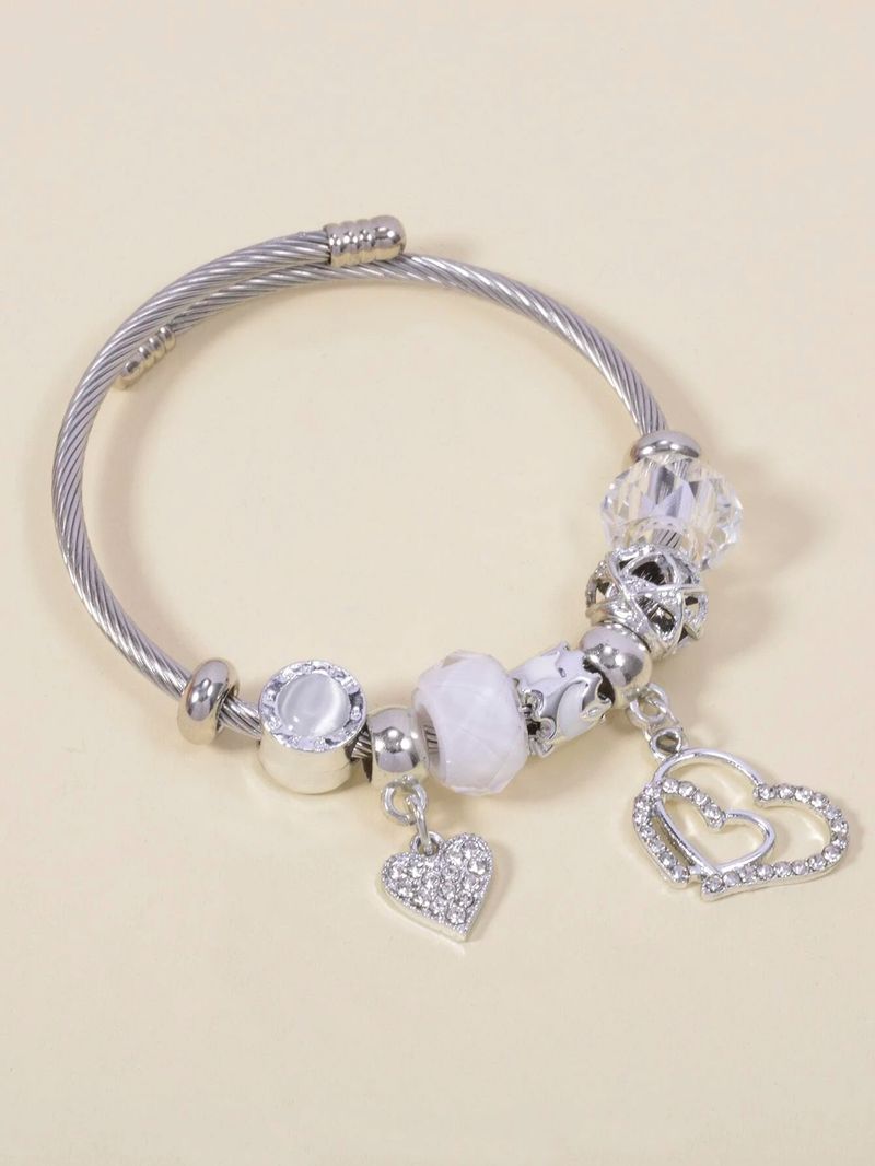 Family Stainless Steel Cat Eye Crystal Crown Love Pendant Element Couple Style Bracelet_voghion.com