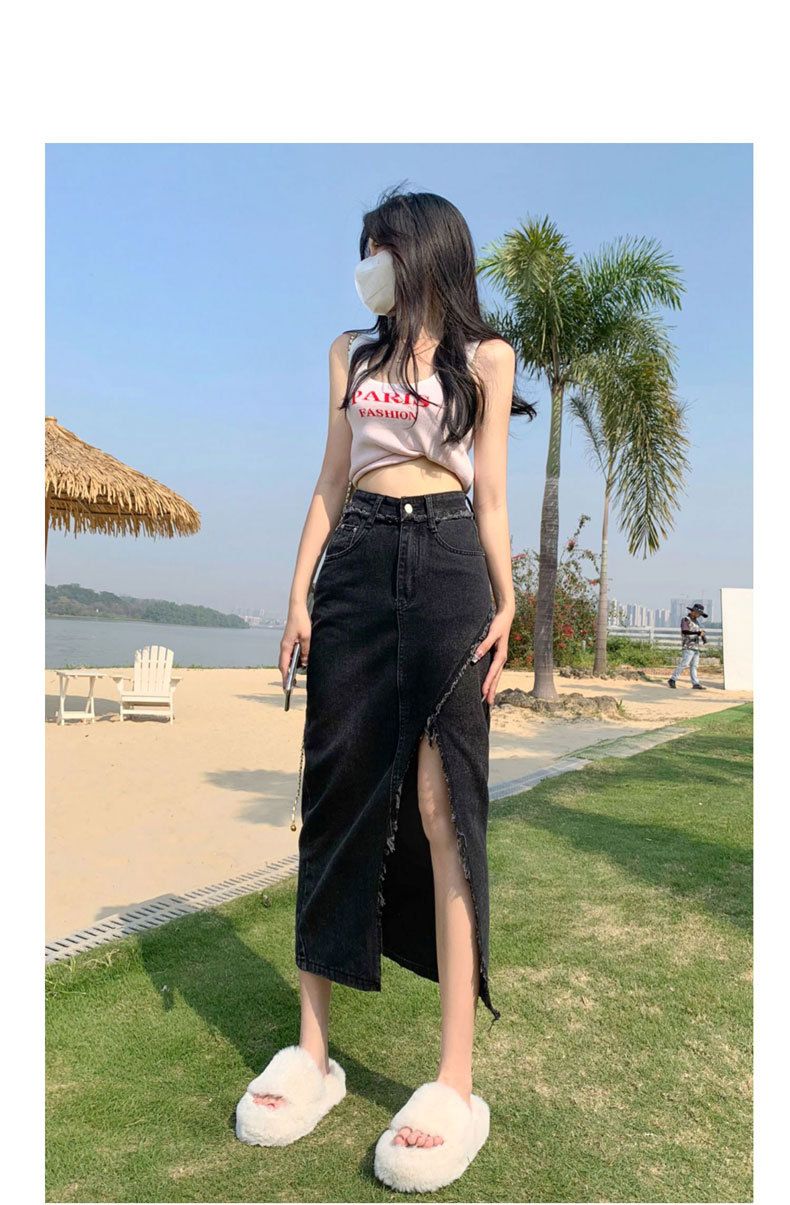 Gonna da cowboy, spacco da donna, linea ad A estiva alla moda a vita alta, lunghezza media irregolare con bordo in pelliccia e glutei_voghion.com