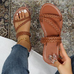 Sandali estivi nuovi, casual, con ciabatte basse intrecciate, scarpe da donna taglie forti_voghion.com
