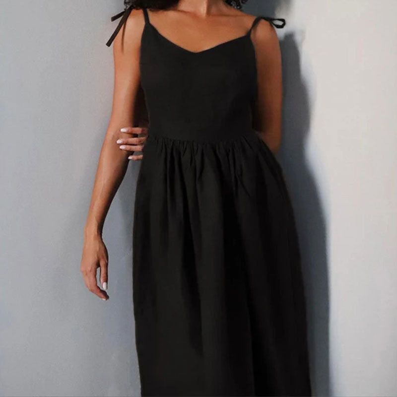 Women's Clothing Temperament Strap Sexy Backless V Neck Suspender Swing Dress_voghion.com