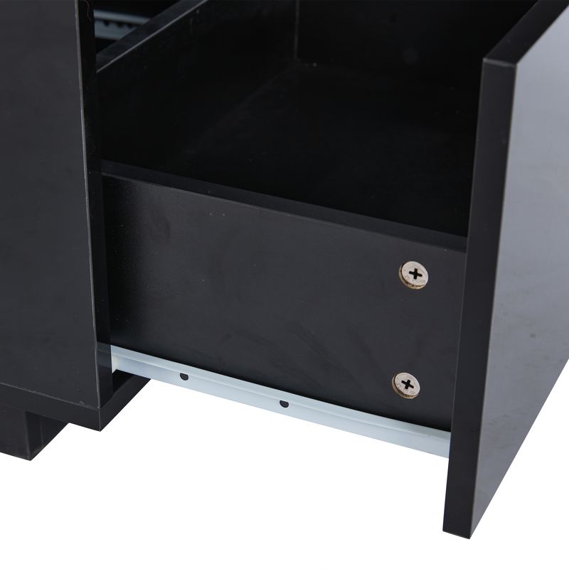 Table basse moderne à LED avec 2 tiroirs, 100 x 50 x 35 cm, plateau en acrylique noir brillant avec éclairage LED, table d'appoint en MDF pour salon et chambre._voghion.com
