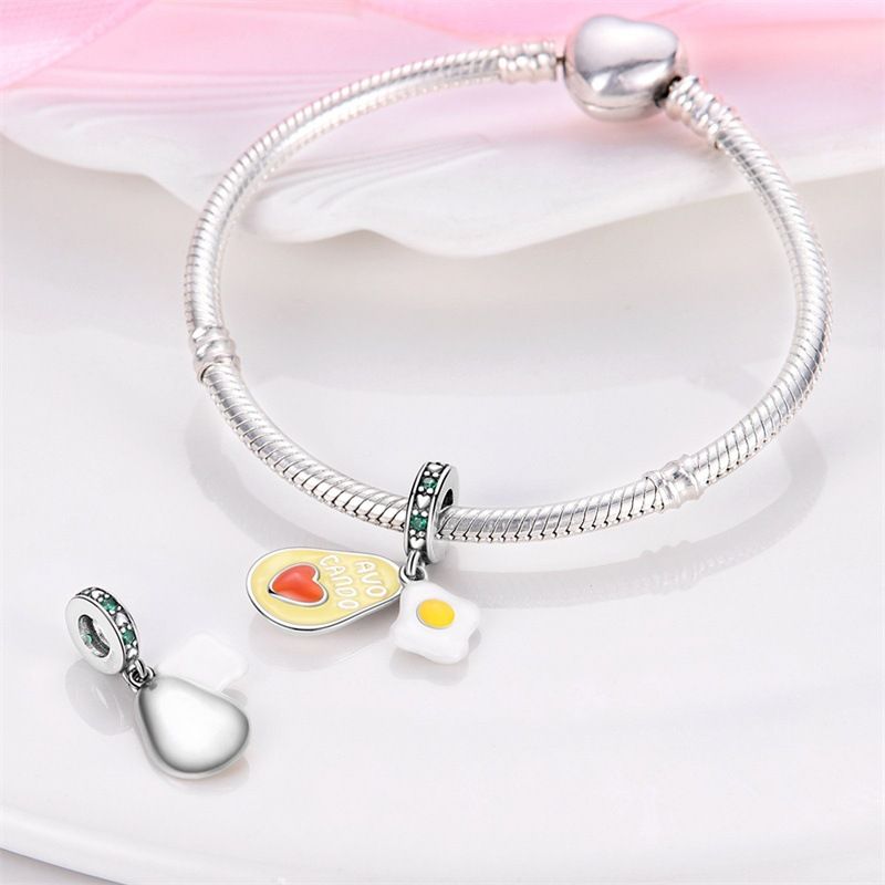 Gioielli da donna in argento placcato rame bianco 925, serie di frutta, ciondolo a forma di avocado e ciliegia, bracciale con perline fai da te Panjia, regalo_voghion.com