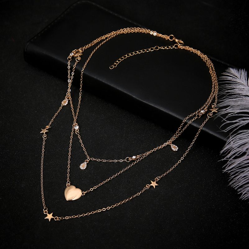 Jewelry New Fashion Gold Love Star Micro Diamond Multi Layered Necklace Ornament_voghion.com