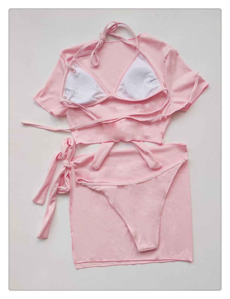 Nieuwe bikini vleesbedekking en dun vierdelig badpak Badpak Dames effen kleur meerdelig badpak_voghion.com