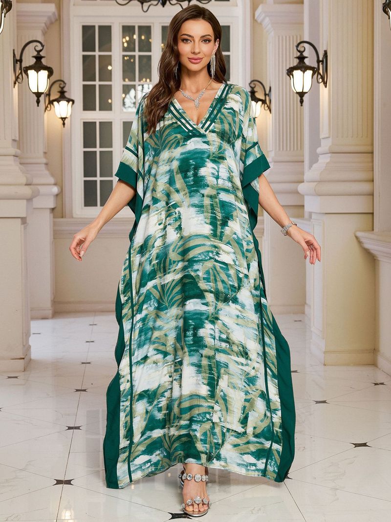 Kadın Baskılı Rayon Plaj Elbisesi - UPF Korumalı Uçuşan Boho Kimono Bornoz (Tek Beden, Hafif ve Nefes Alabilir)_voghion.com