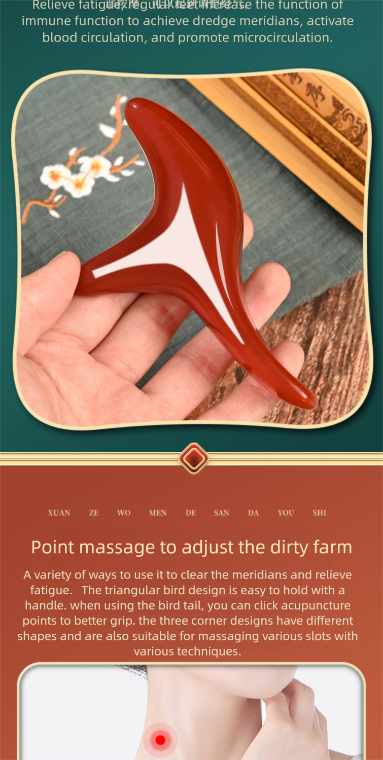 Jingtong Triangle Sparrow Jade Massager Resin Scraping Board Ox Horn Tube Tendon Pulling Stick Plastic Meridian_voghion.com