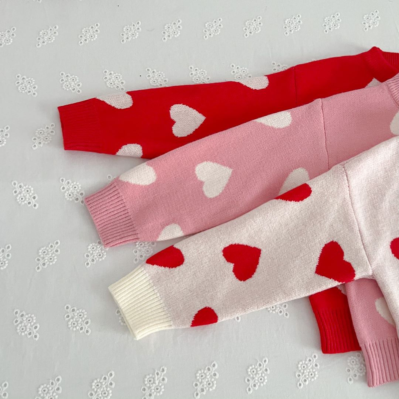 Girls' Sweater Set 2023 Winter New Western Style Little Girl Love Knitted Pullover Head Long Sleeves Fashionable Two_voghion.com