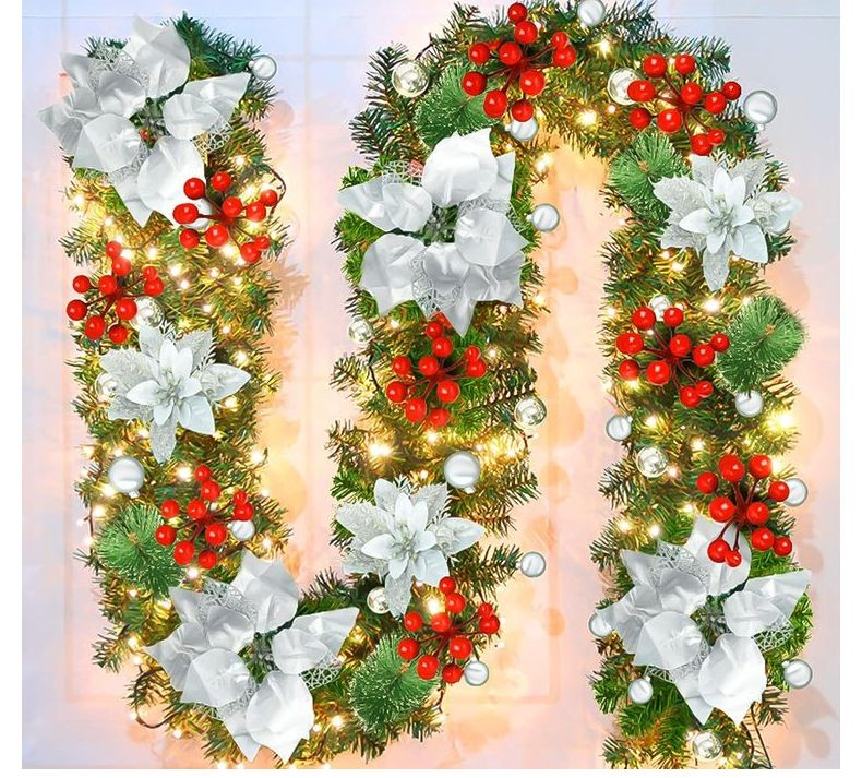 Ghirlanda natalizia da 2,7 m/1,8 m con 50 luci LED, resistente decorazione natalizia in PVC da appendere alla porta per albero di Natale, parete, camino_voghion.com