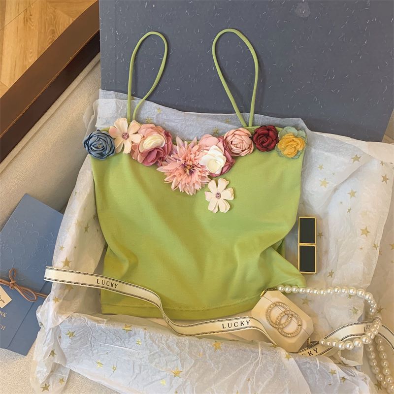 Dianruo 6342 Canotta estiva con scollo quadrato Sweet & Chic – Canotta floreale con lacci per donna (S-L)_voghion.com