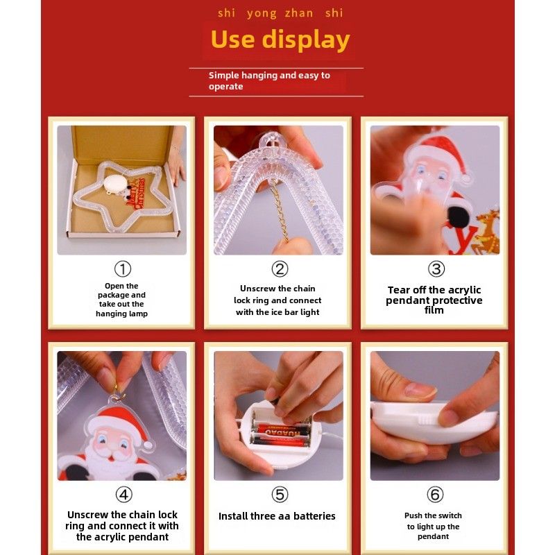 Weihnachtsarrangement Pentagramm Pferderennen Hängeleuchten LED-Leuchten Fenster Atmosphäre Dekoration Anhänger Saugnapf Licht_voghion.com