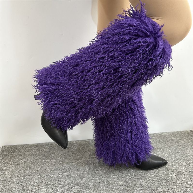 Botas de nieve de lana rizada con patas peludas de oveja Tang 2025d, calcetines de felpa de tubo para otoño e invierno, bonitos y holgados, resistentes al frío._voghion.com