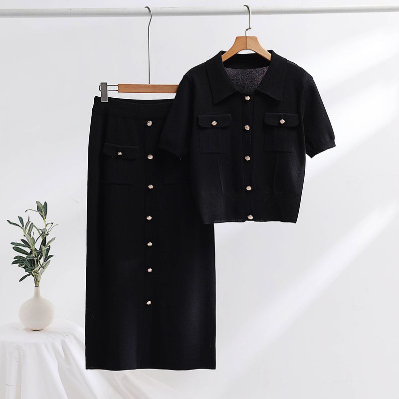 Costume tricoté de haute qualité pour femmes, nouvelle robe douce et douce à manches courtes, deux pièces, printemps et automne_voghion.com
