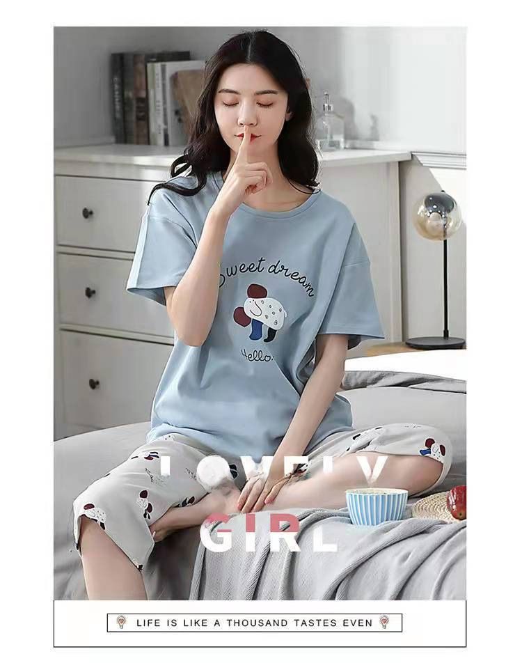 Sieviešu vasaras pidžamas, plus izmēra īsroku kapri bikses, vasaras sieviešu uzvalks, virsdrēbes, korejiešu stila, jaukas, mājas apģērbs, plānas_voghion.com