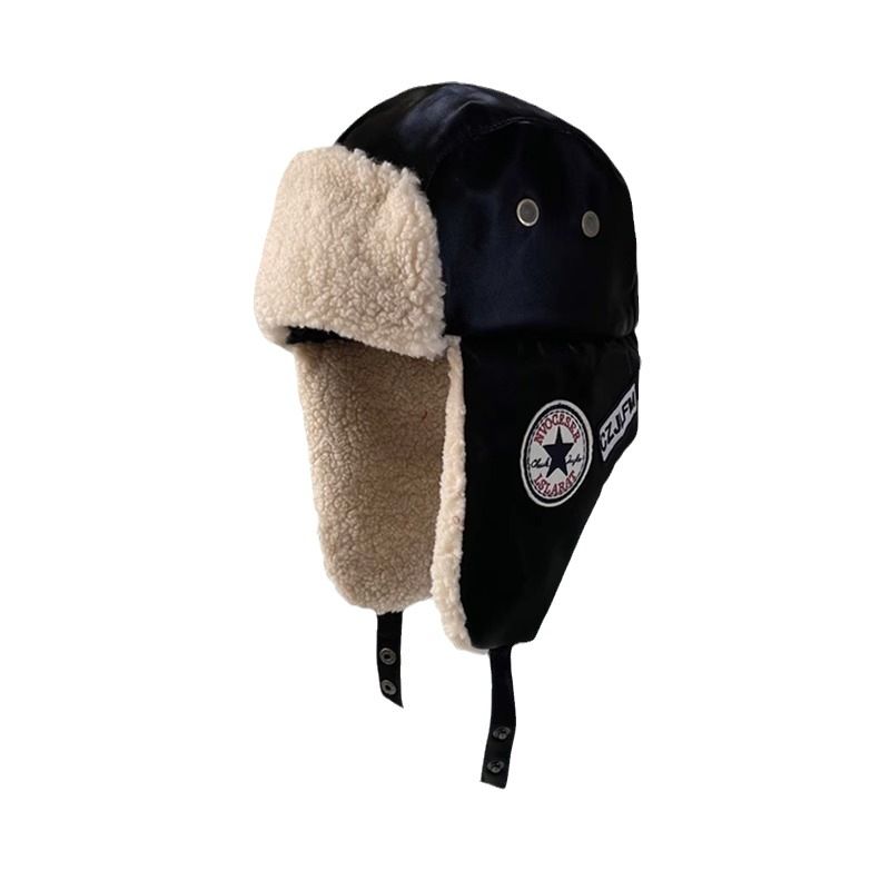 Cappello da sci volante da uomo in pelle PU spessa e calda, in pelliccia di agnello, versatile, edizione coreana, da donna, invernale, Lei Feng_voghion.com