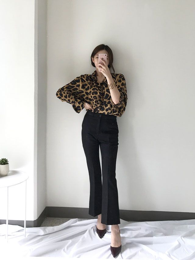 Chemise ample à manches longues à motif léopard chic coréen 2024_voghion.com