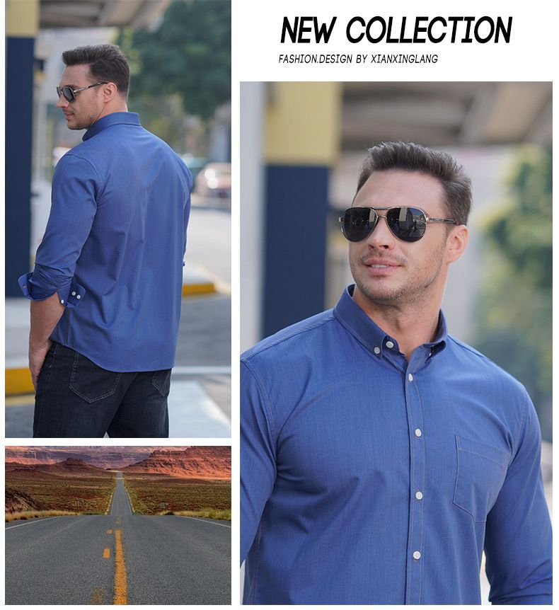 Herrenbekleidung Übergröße Langarmhemd Fat Brother Lockeres, lässiges Denim-Stretchhemd Plus Fat Big Fat Guy_voghion.com