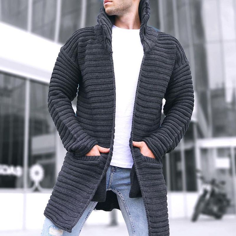 2024 Hierscht/Wanter nei Cardigan fir Männer, efaarweg, héichhalseg, laangärmlech gestrickte Jackett, Pullover_voghion.com