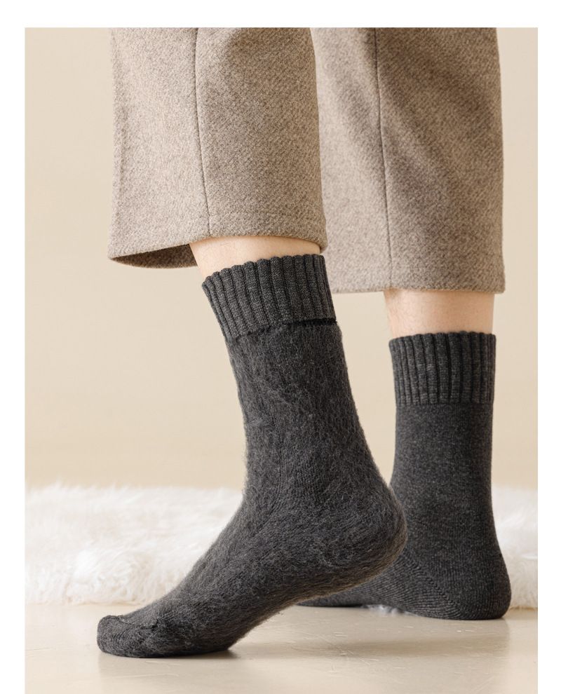 Men's Autumn And Winter Fleece Thickened Socks Warm Fleece Socks Winter Solid Color Long Tube Plush Socks Medium Tube Socks_voghion.com