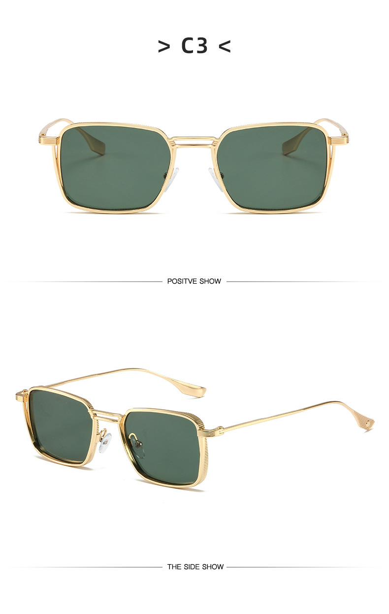 Occhiali da sole retrò nuovi con doppia barra in stile Hong Kong, occhiali da sole alla moda a strisce da tiro in strada, occhiali da sole con protezione UV, montatura quadrata_voghion.com