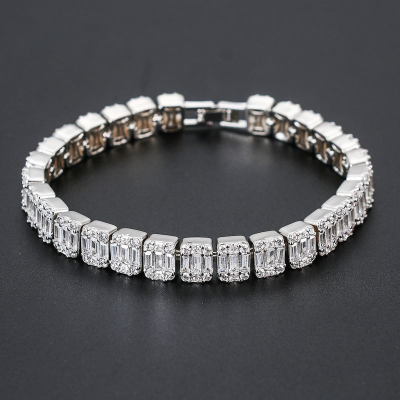 Herrenschmuckset FashionHip Hop Step Square Zirkon Hip Hop Armband Herrenmodetrend Hiphop Quadratisches und rundes Zirkon Mixed Inlay Armband_voghion.com