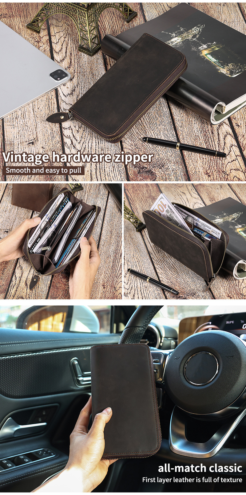 Business Retro lange RFID-Clutch mit großem Fassungsvermögen Herren-Geldscheinklammer aus Leder für Herren_voghion.com