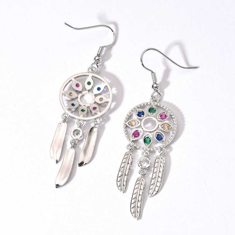 A stylish ear hook design with a dreamcatcher, colorful zircon, elegant earrings, spicy girls, and a unique and personalized earring_voghion.com