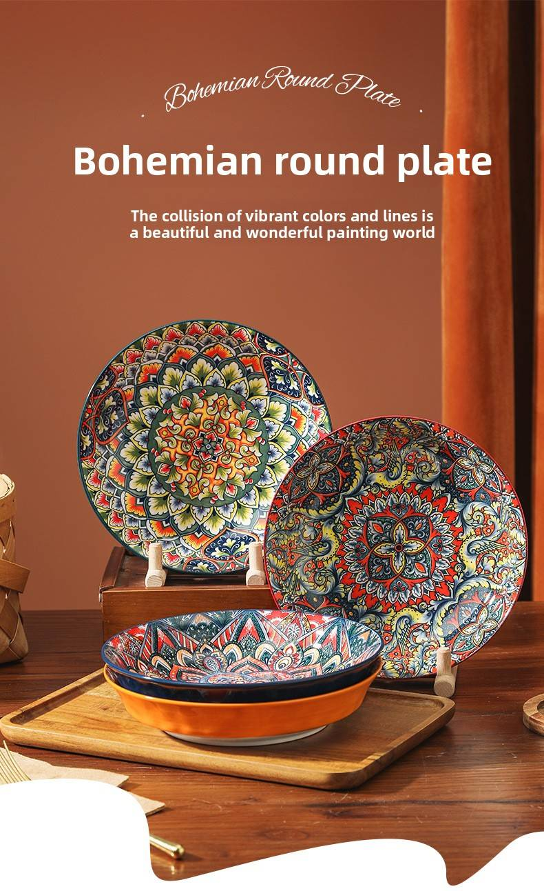 Böhmisches Essteller-Set aus Keramik – handbemalte dekorative Unterglasurteller (tiefe, mikrowellengeeignete 10,5-Zoll-Teller, stilvoll für den Einsatz zu Hause und in Restaurants)_voghion.com