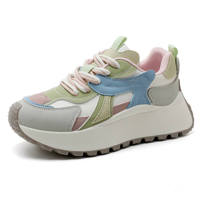 2025 Fashion Sneakers Women's Artificial PU Splicing Low Top Lace-Up Breathable Thick Sole Non-Slip Wear-Resistant Running Shoes 35-42_voghion.com