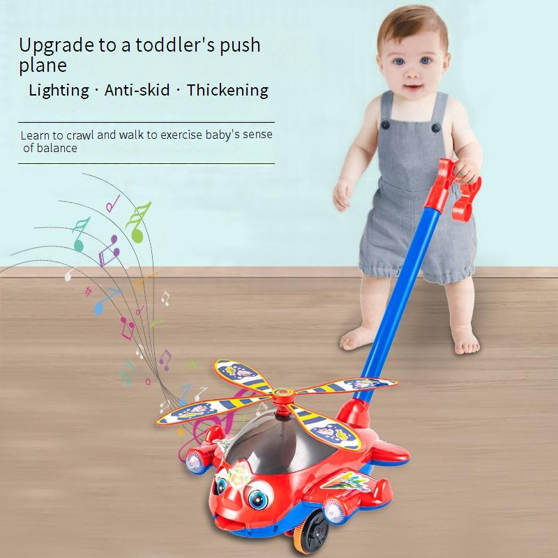 Interactieve babywalker met lichtjes en muziek – Vliegtuig-duwwagen voor peuters (rood/geel, leeftijd 0-3)_voghion.com