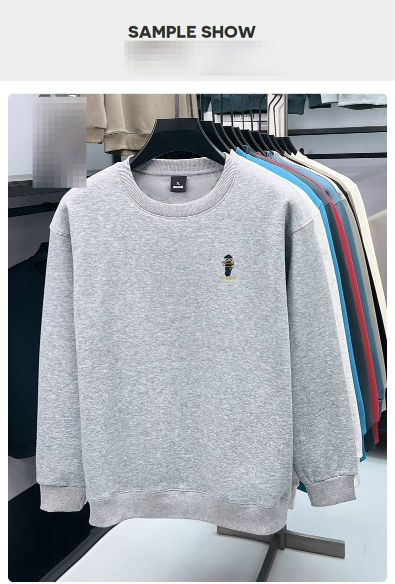 Jesienno-zimowa męska bluza z kapturem w dużym rozmiarze, plus aksamitna, 420 g, okrągły dekolt, modna, haftowana, ciepła, męska koszula z haftowanym misiem_voghion.com