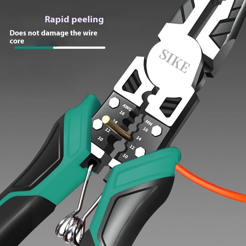 Alicates de corte diagonal multifunción profesionales con pelacables y crimpadora. Hoja de acero de alto carbono para uso industrial. Corte de cables._voghion.com