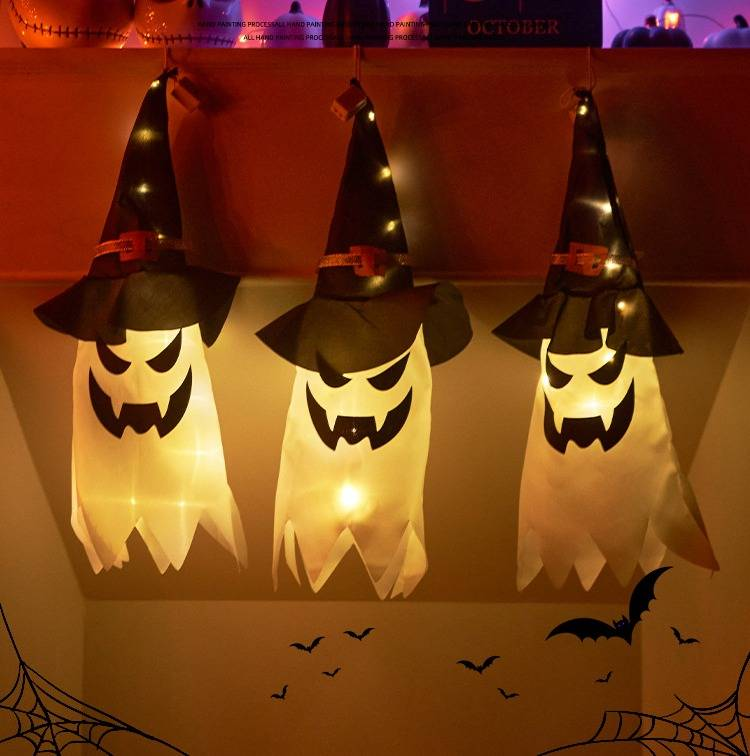 Confezione singola da 44 cm di luci LED a forma di fantasma per Halloween - Bianco caldo e multicolore per decorazioni per feste_voghion.com