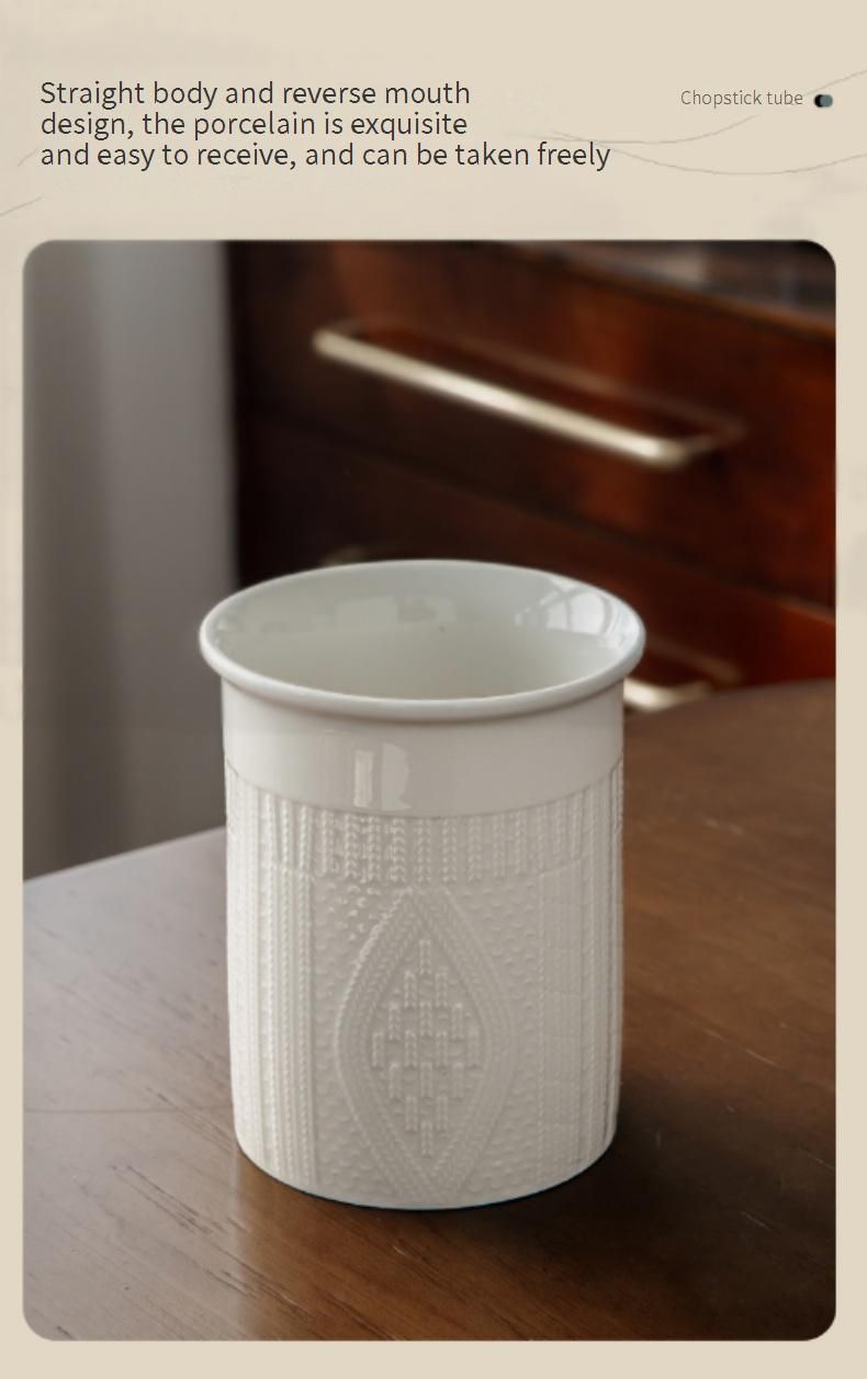 Ceramic Knife Holder With Embossed Sweater Design - Stylish Tabletop Organizer For Kitchen, Dining Room & Study Decor_voghion.com