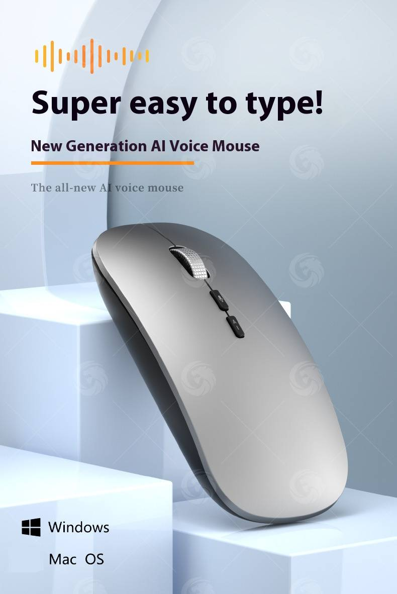 Mouse con controllo vocale AI – Mouse wireless Bluetooth e 2.4G con dettatura e traduzione multilingue (1600 DPI, scorrimento a 4 vie, portata 10 m)_voghion.com