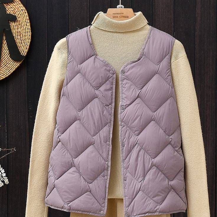 Women's Lightweight Down Vest With White Duck Feather, Short Sleeveless Puffer Jacket, Soft Cloud-Like Design, Slim Fit For Casual & Office Wear_voghion.com