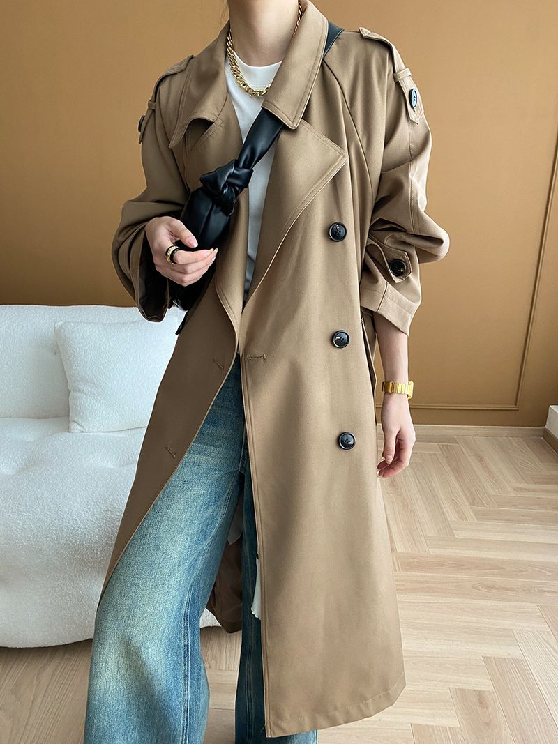 Trench lungo doppiopetto minimalista di lusso da donna, antipiega, per autunno inverno_voghion.com
