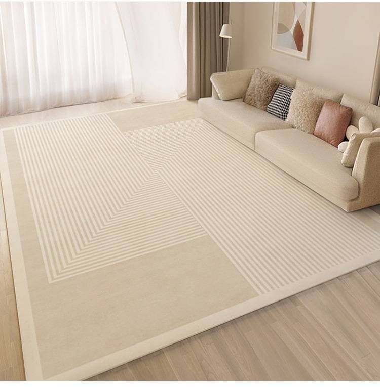 Alfombra moderna de lujo: suave, estilo bohemio chic francés para salón, sofá y mesita de noche. Estilo minimalista escandinavo, antideslizante._voghion.com